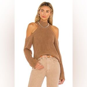 LOVERS AND FRIENDS Cold Shoulder Ribbed Turtleneck in Camel